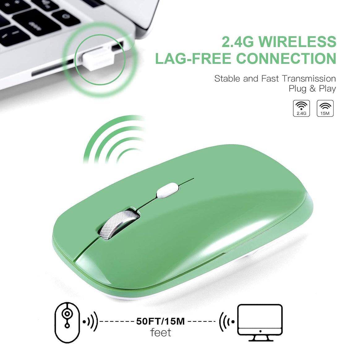PINKCAT Wireless Mouse, 2.4G Slim Silent Cordless Mouse with USB Receiver, 3 Adjustable DPI Portable Optical Wireless Computer Mice for Laptop, PC, Notebook, Computer, Desktop, Mac (Green)