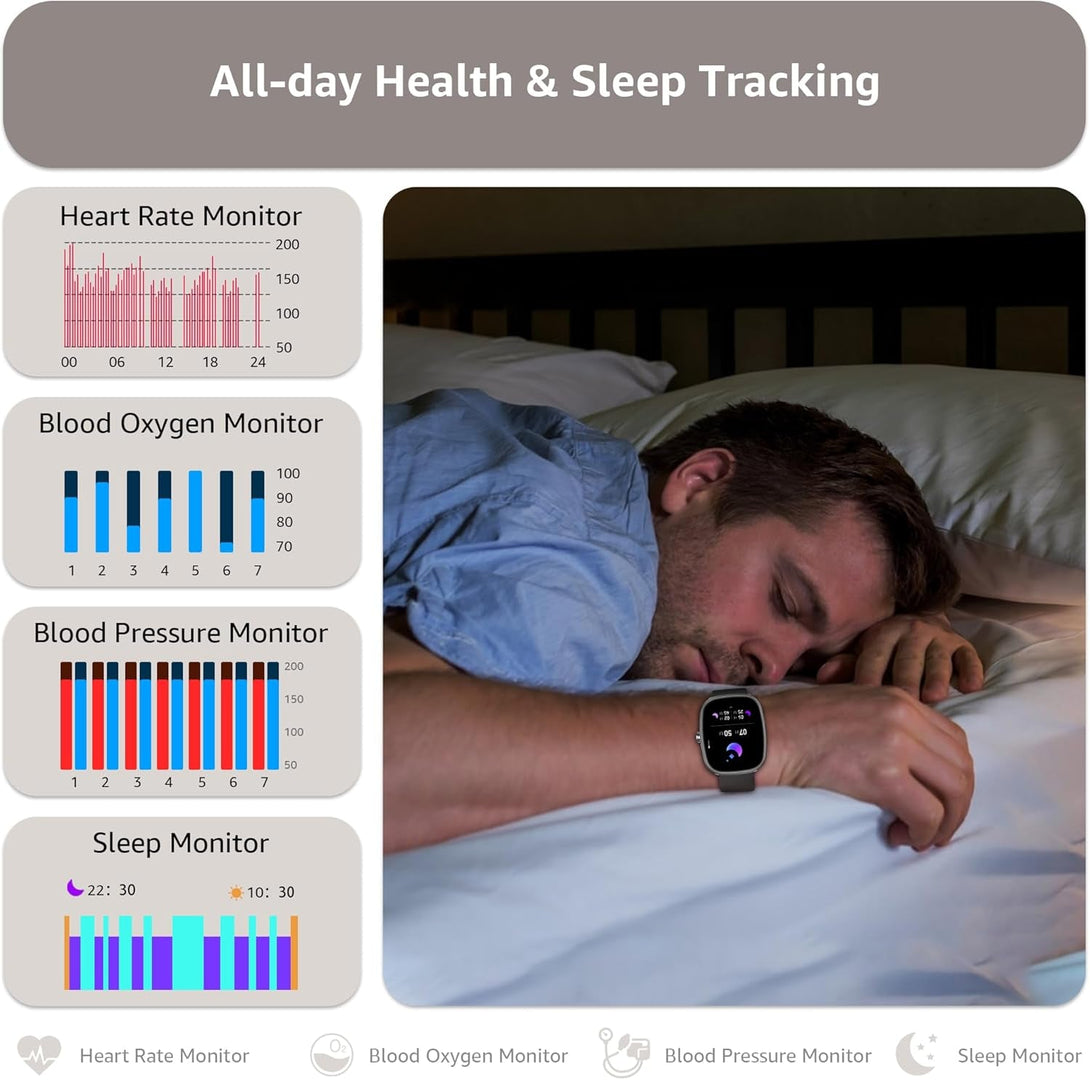 Smart Watch for Men Women Make/Answer Calls,1.83"Fitness Tracker with Sleep Tracker/Blood Pressure/Heart Rate Monitor,Pedometer,100+ Sport Modes,Ip68 Waterproof,350 Mah, Compatible with Android&Iphone