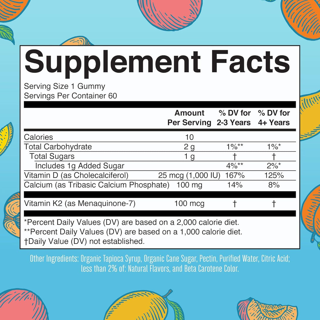 Maryruth Organics Calcium with Vitamin D & Vitamin K2, 2 Month Supply, Calcium Supplement Supports Bone Health & Joint Support, with Vitamins D3 K2 Gummies, Vegan, Non-Gmo, Gluten Free, 60 Count