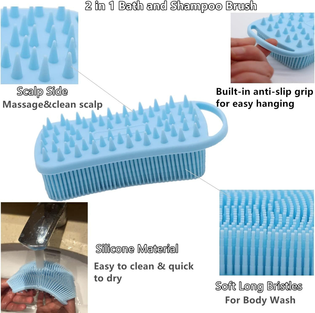 2Pack Dual Sided Silicone Body Scrubber for Exfoliating, Shower and Scalp Massage, 2 in 1 Bath & Shampoo Brush,Soft Exfoliating Body Shower Scrubber Brush (Pink&Blue)