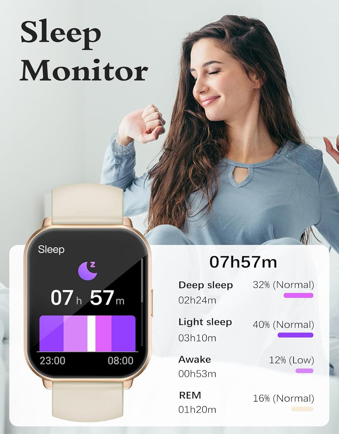 RUIMEN Smart Watches for Women Men (Answer/Make Calls), 1.8" Smartwatch for Ios/Android Phones, Fitness Tracker Heart Rate/Sleep Monitor Digital Watch Waterproof (2 Bands Included), Milky White