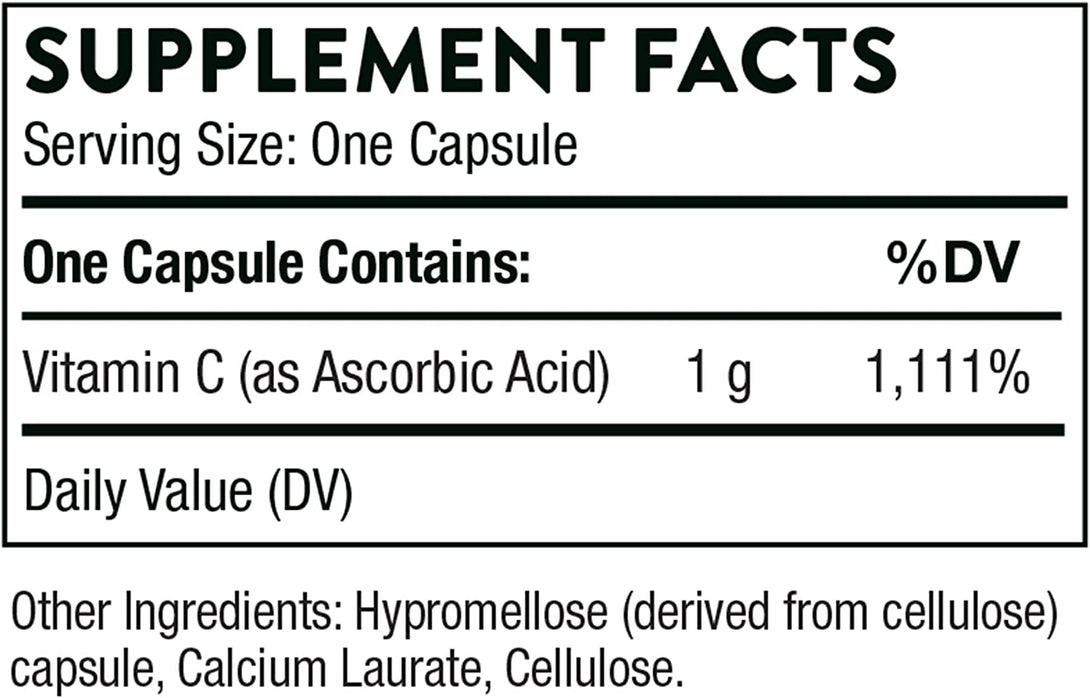 THORNE Ascorbic Acid - 1000 Mg Vitamin C Supplement - Supports Healthy Immune Response, Collagen Formation, and Antioxidant Support* - Gluten-Free - 60 Capsules