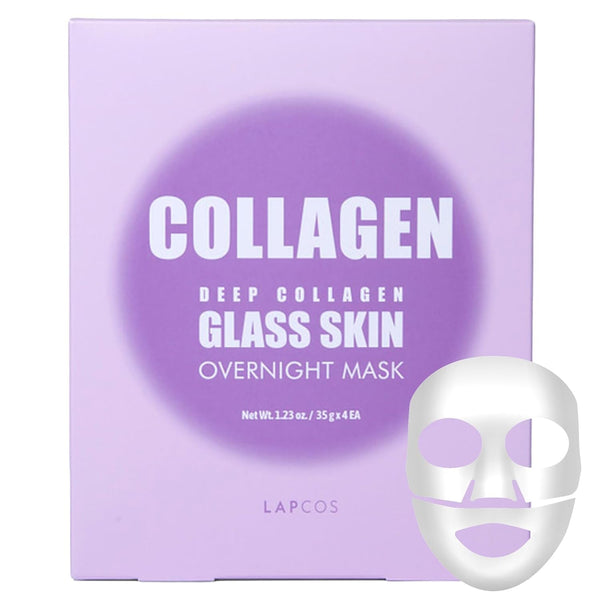 LAPCOS Deep Collagen Glass Skin Overnight Mask - Korean Skin Care Mask W/Rose PDRN, Vegan Collagen & Hydrogel Sheet - Hypoallergenic Firming Collagen Face Mask Sheets (4 Ea, 1.23 Oz)