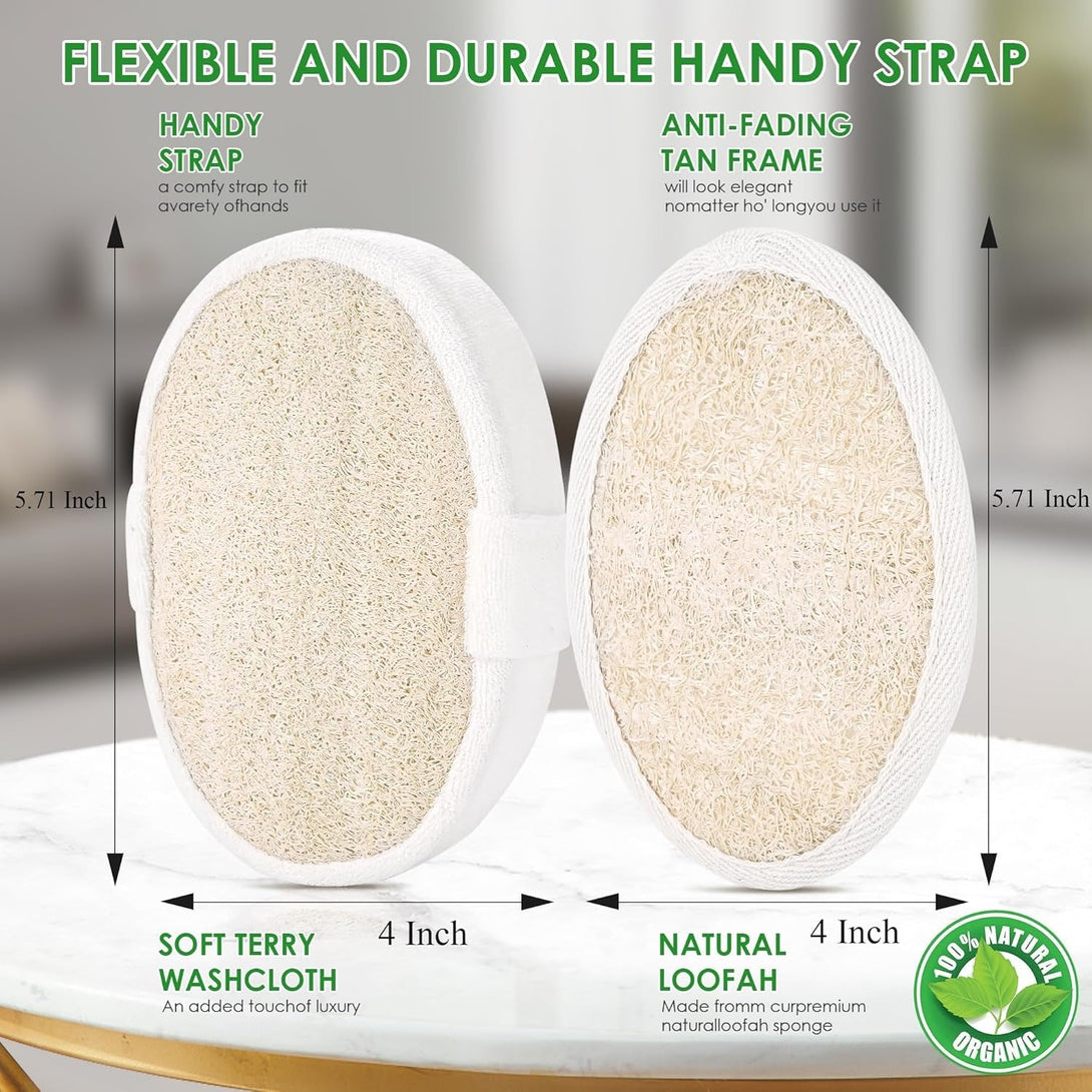 Natural Loofah Sponge Exfoliating Body Scrubber, Organic Biodegradable Luffa Bath Shower Scrub for All Skin Types, Men Women (3 Pack)