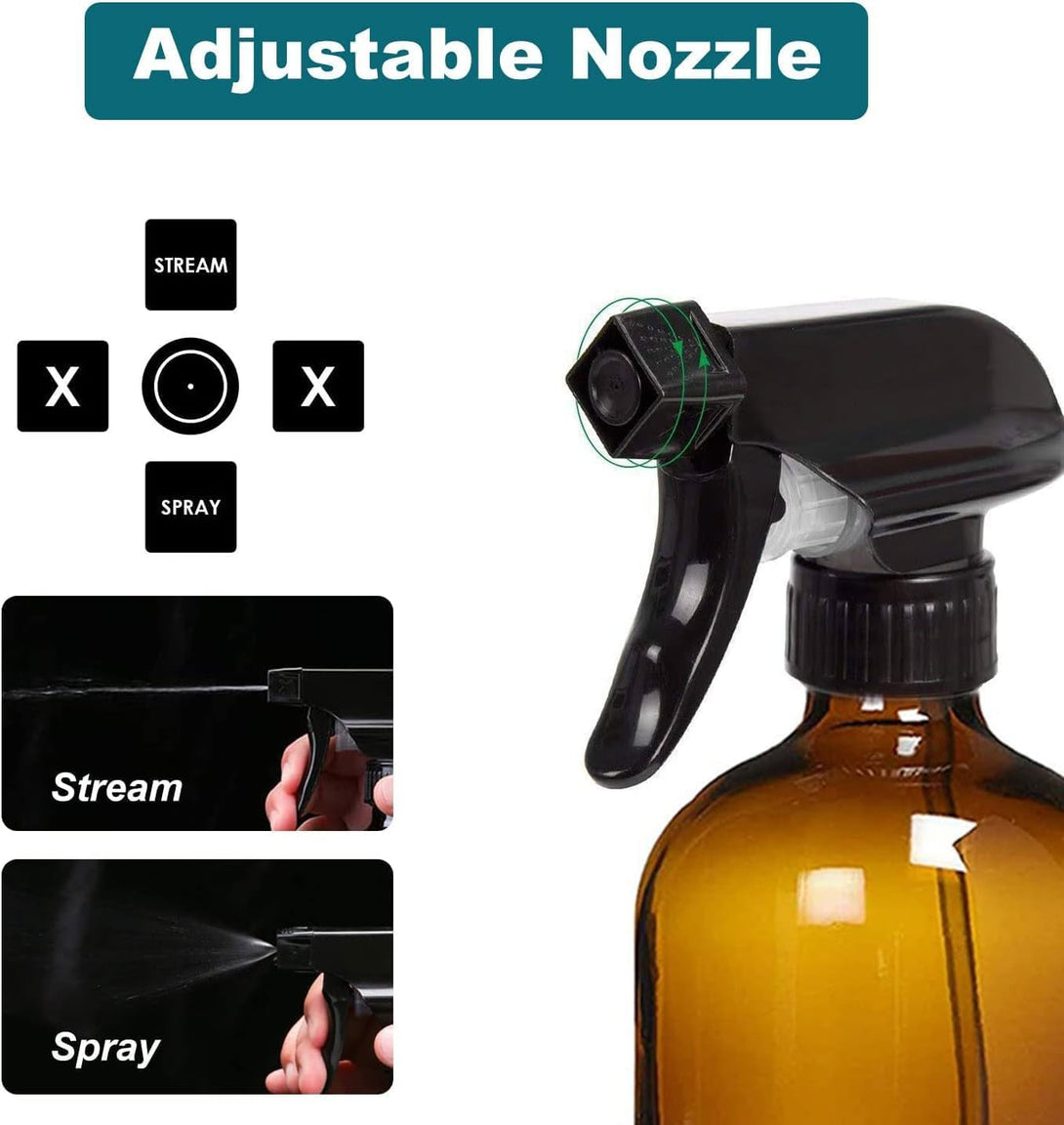 8 Oz Amber Glass Spray Bottles - 2 Pack Empty Refillable Bottle for Cleaning Solutions,Hair Care,Essential Oils, Plants - Durable Nozzle,With Labels &Funnel, Dropper