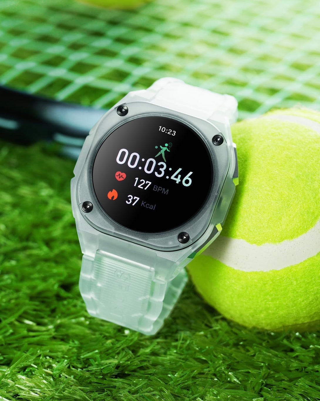 Easfone B3 Sport Smart Watch, 1.28" AMOLED Fitness Watch with Heart Rate/Sleep/Ip68 Waterproof/120+ Sports Modes, Pedometer, Sport Smart Watch for Android Ios (Transparent White)