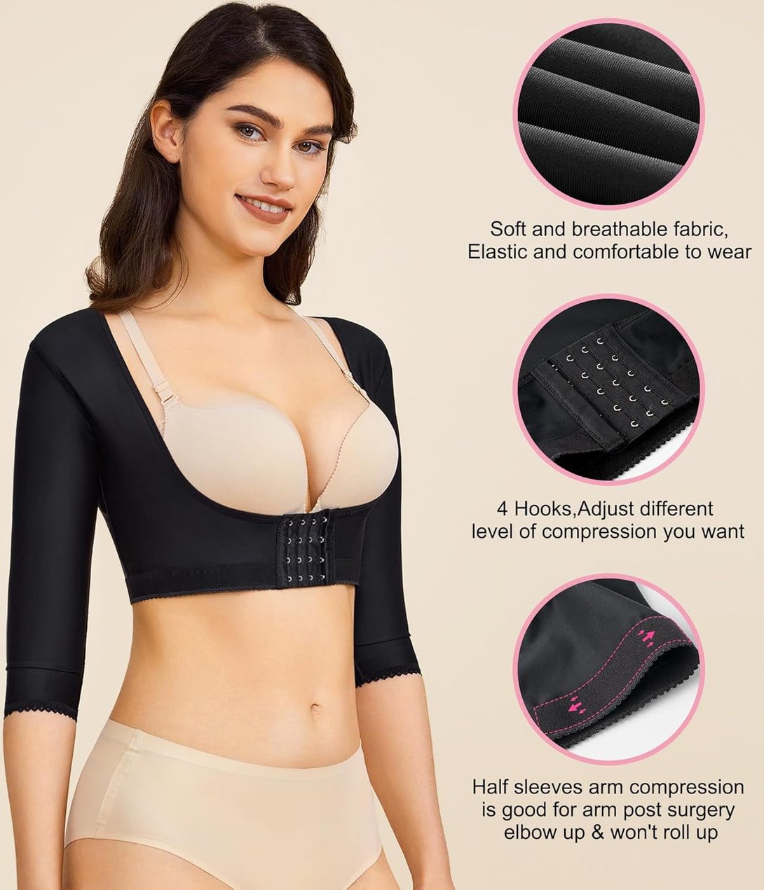 BRABIC Upper Arm Shaper Post Surgical Slimmer Compression Sleeves Posture Corrector Tops Shapewear for Women