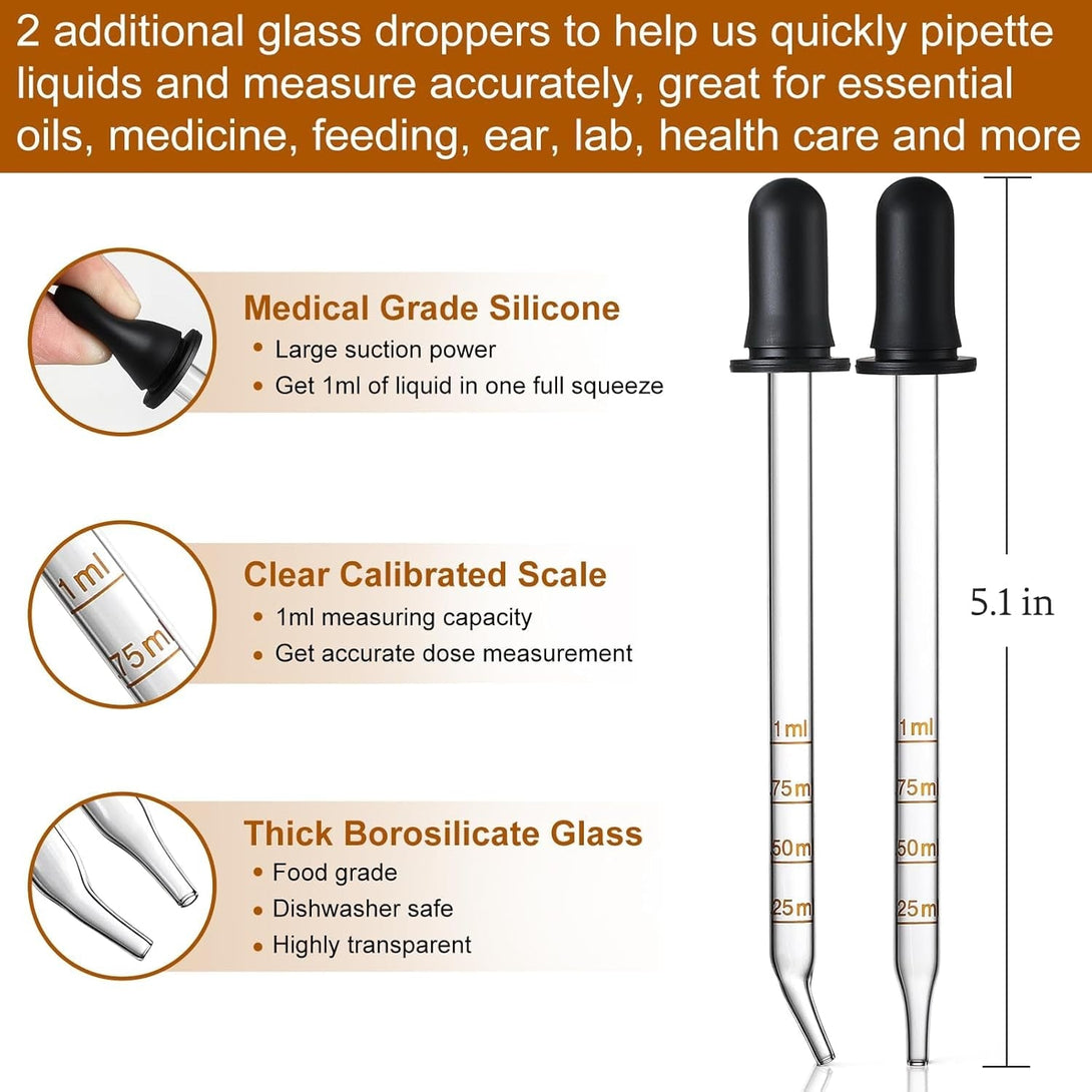 4 Pack, 100Ml Dropper Bottles with 2Pcs Glass Pipettes(1Ml) - Essential Oils Bottles for Health, Personal Care & Beauty - 3.4Oz Thick Dark Amber Glass Tincture Bottles with Eye Droppers, Leakproof