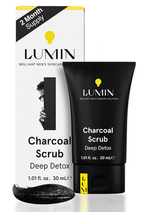 Lumin - Charcoal Scrub Deep Detox for Men - Face Cleanser for Men, Pre Shave Scrub, a Charcoal Face Exfoliator That Refreshes & Rejuvenates the Skin, Suitable for All Skin Types, 30Ml, 1-Pack