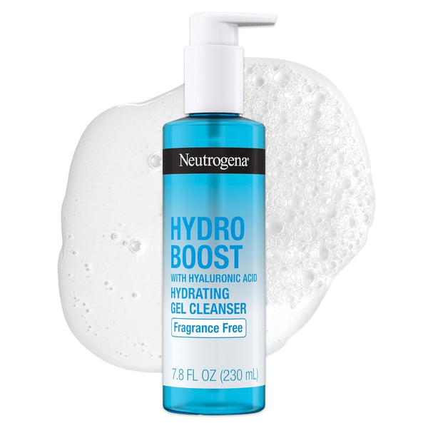 Neutrogena Hydro Boost Fragrance Free Hydrating Gel Facial Cleanser with Hyaluronic Acid, Daily Foaming Face Wash & Makeup Remover, Gentle Face Wash, Non-Comedogenic, 7.8 Fl. Oz