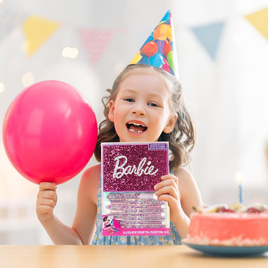 Barbie 35-Well Shadow Palette, Shimmery and Opaque Colors, Pigmented Blendable, 8 Application Brushes Ages 8+, Perfect for Parties, Sleepovers & Makeovers, by Townley Girl