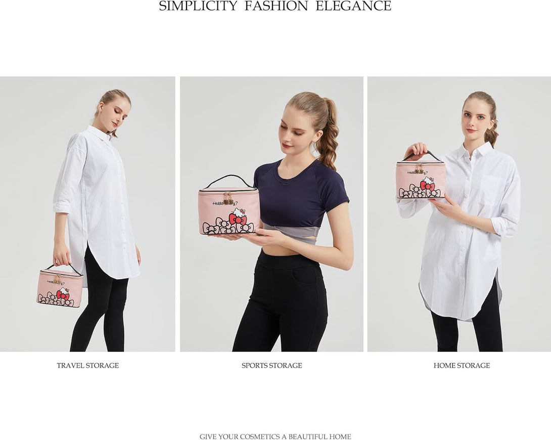 Ambealla Makeup Bag Large Waterproof Cosmetic Bags with Makeup Brush Holder, Cute Printed Makeup Organizer for Women Traveling,Portable Toiletry Bag for Girls