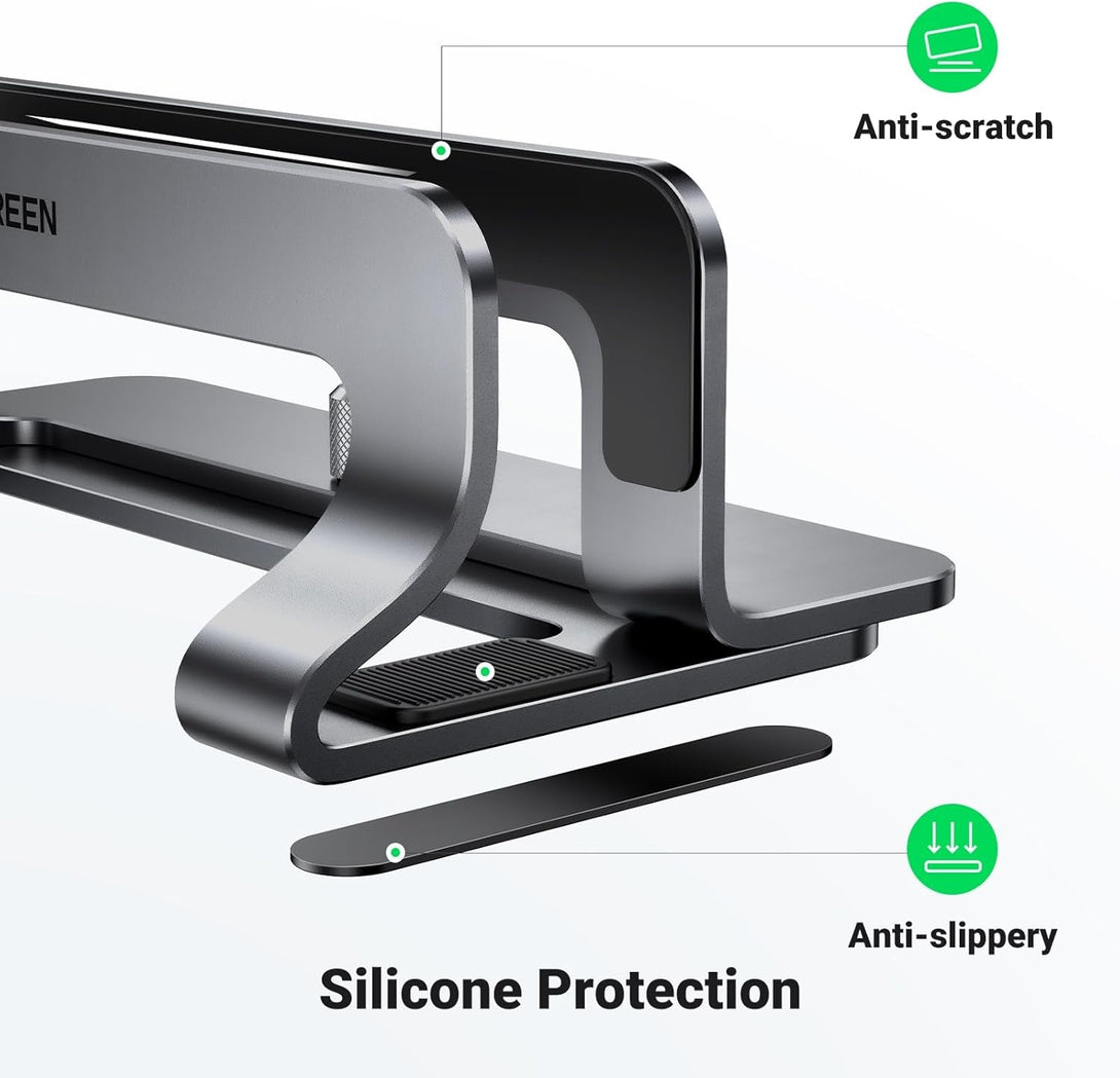 UGREEN Vertical Laptop Stand Holder for Desk Compatible with Macbook Pro, Macbook Air Stand Vertical Aluminum Adjustable for up to 17.3 Inch Gaming Laptop, Gray