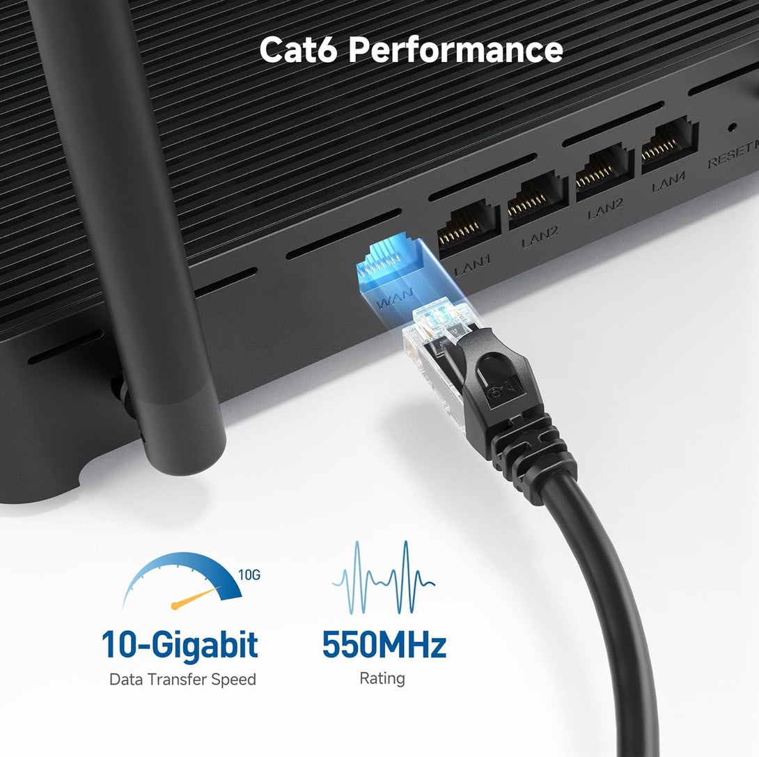 Cable Matters 10Gbps 10-Pack Snagless Cat 6 Ethernet Cable - 10Ft, Cat 6 Cable, Cat6 Cord, Ethernet Cord, Black