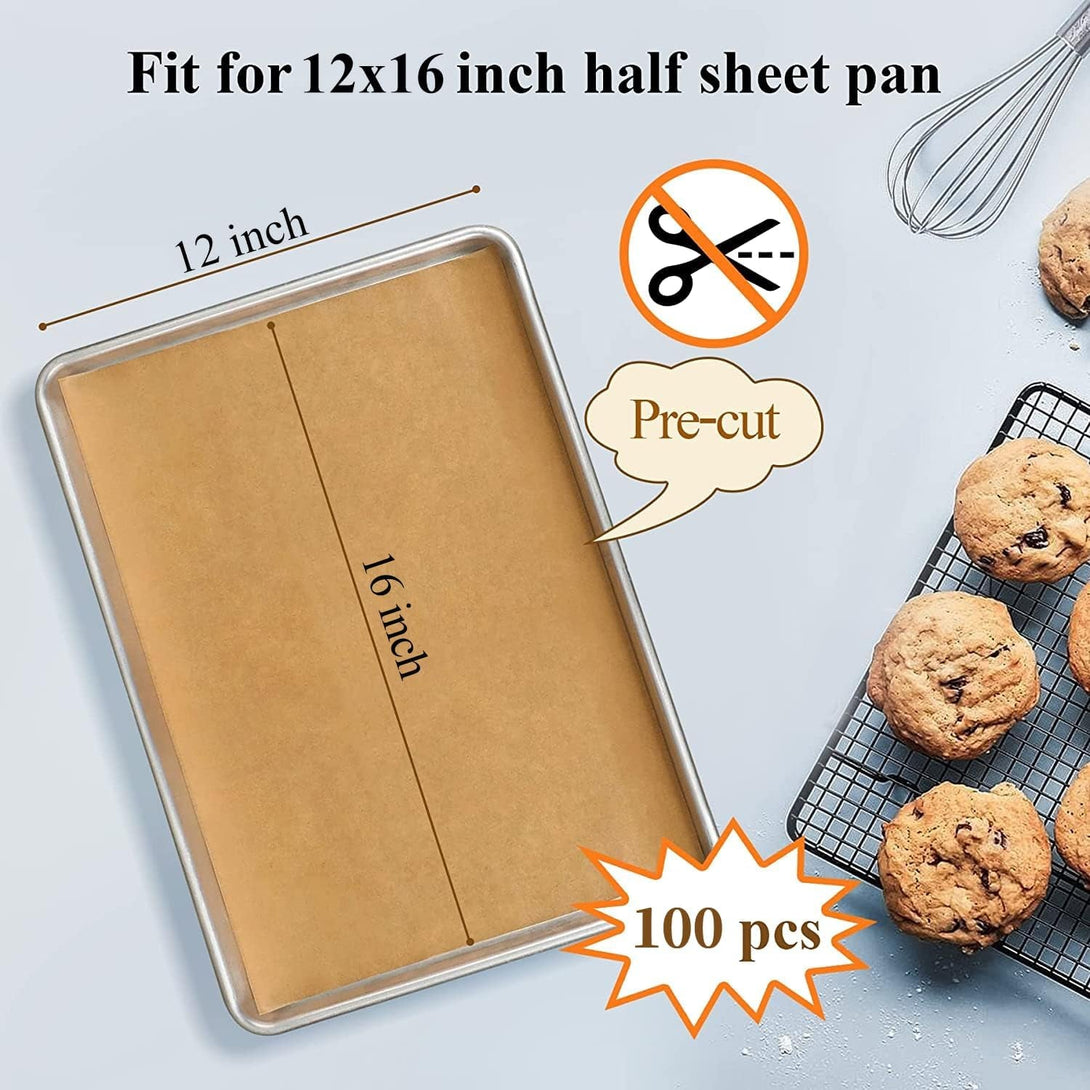 100PCS Unbleached Parchment Paper 12 X 16, Precut for Baking, Half Sheet for Cookie Sheets, Kitchen Gadgets and Supplies for Oven