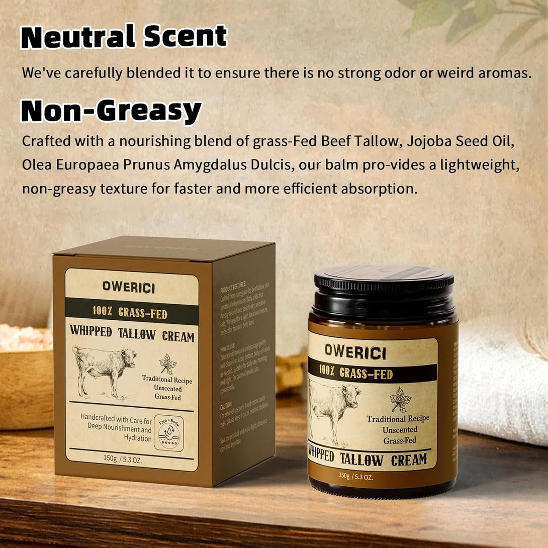 Beef Tallow for Skin, for Skin (5.3 Oz), Tallow Face Moisturizer, 100% Grass Fed and Finished, Deeply Moisturizing for Face & Body, Natural Care for Soft Supple (5.3 OZ., Extra Large)