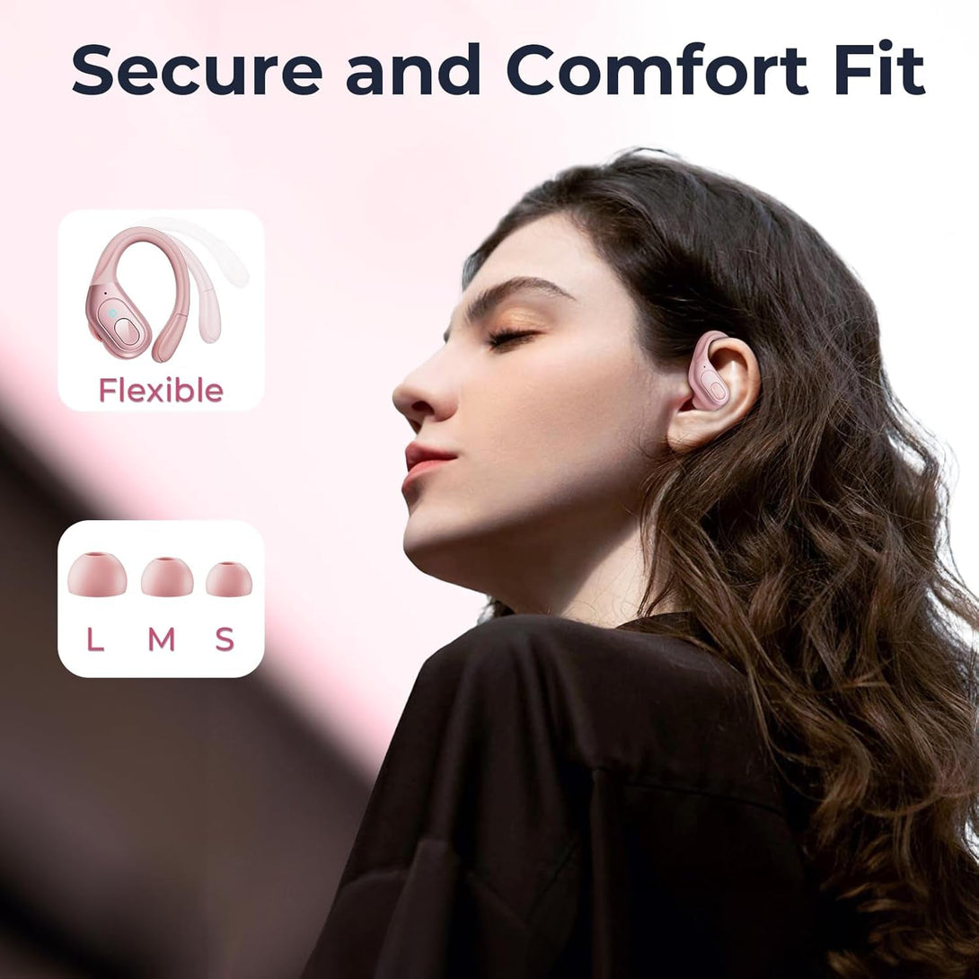 Occiam Wireless Earbuds Bluetooth Headphones 90H Playback Sport Ear Buds with Earhook LED Display Charging Case in Ear Sweatproof Running Earphones for Workout Ios Android Cellphone,Rose Gold