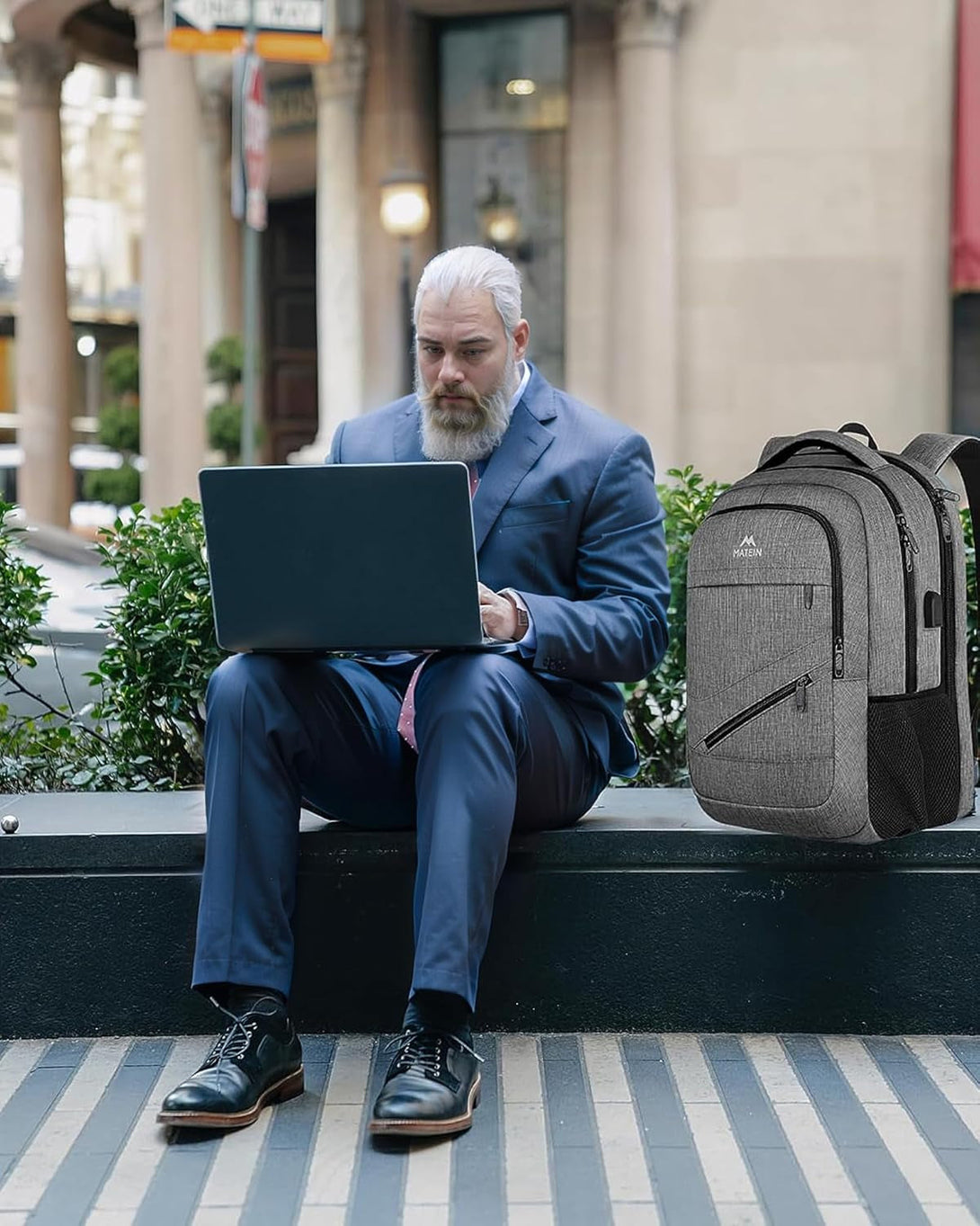 MATEIN Travel Laptop Backpack, 17 Inch Business Flight Approved Carry on Backpack, TSA Large Computer Bag for Men Women with USB Port and Trolley Sleeve, College School Tactical Book Bag, Grey