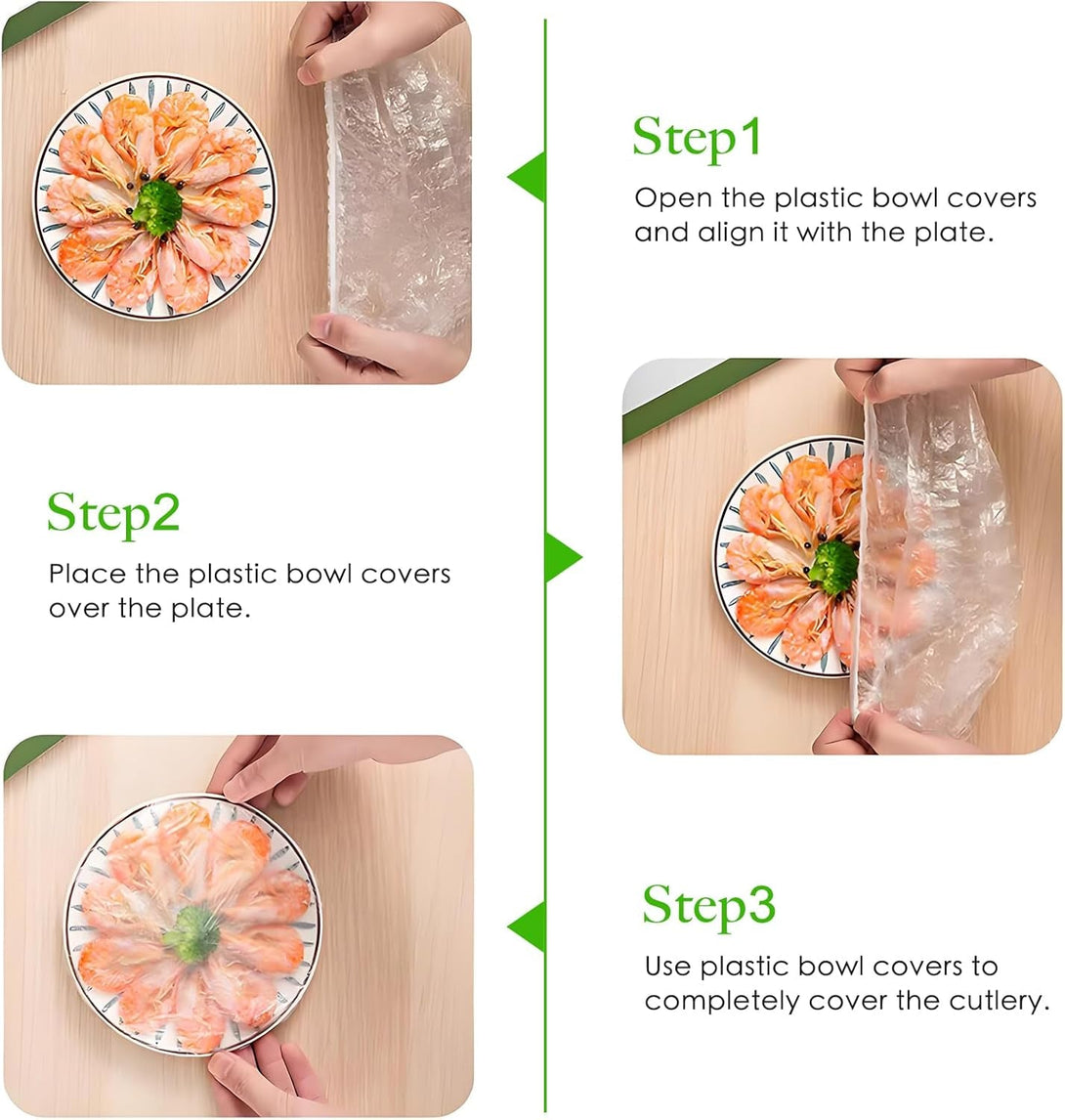 Plastic Bowl Covers - 100 Count - Plastic Food Covers with Elastic- Covers 4-9 Inch Bowls/Plate,Plastic Covers for Bowls, Multi-Purpose Kitchen Outdoor Must-Have