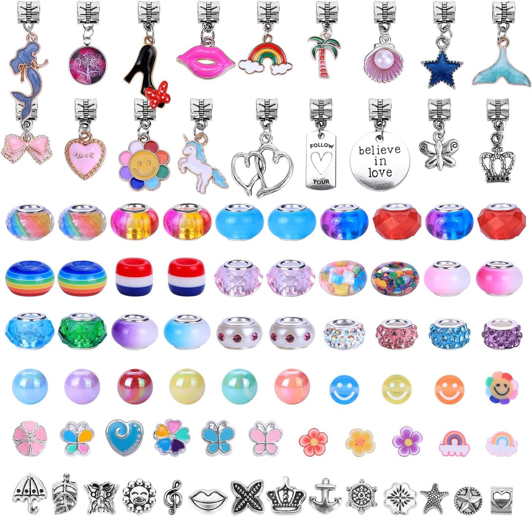 AIPRIDY 208 Pieces Charm Bracelet Making Kit,Unicorn Mermaid Crafts Gifts Set Can Inspires Imagination and Creativity,Jewelry Making Kit Perfect Gifts for Girls 5-12 Years Old (Pink+Aqua Unicorn)