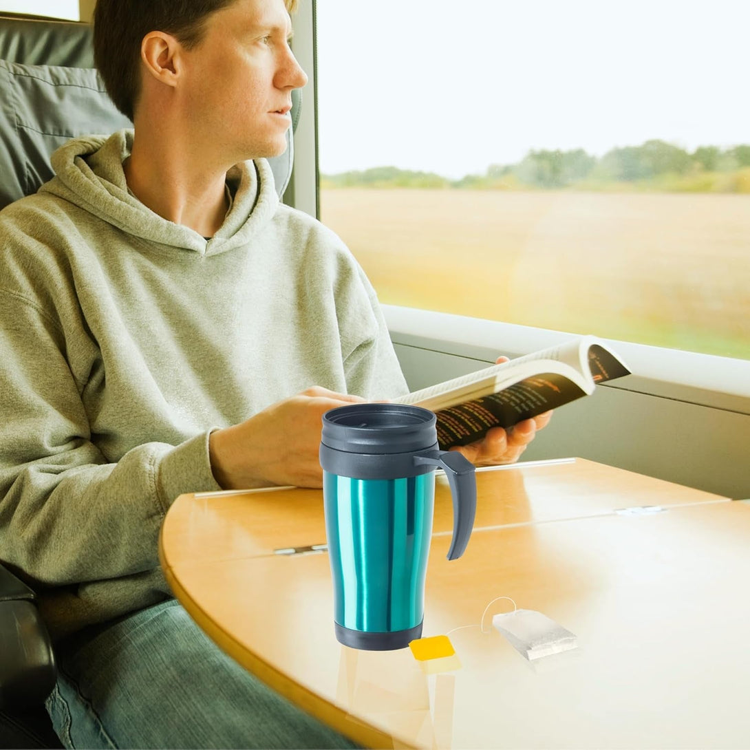 Oggi Commuter Travel Mug 14Oz - Insulated Coffee Mug, Thermal Stainless Steel with Easy Grip Tumbler Handle - Peacock