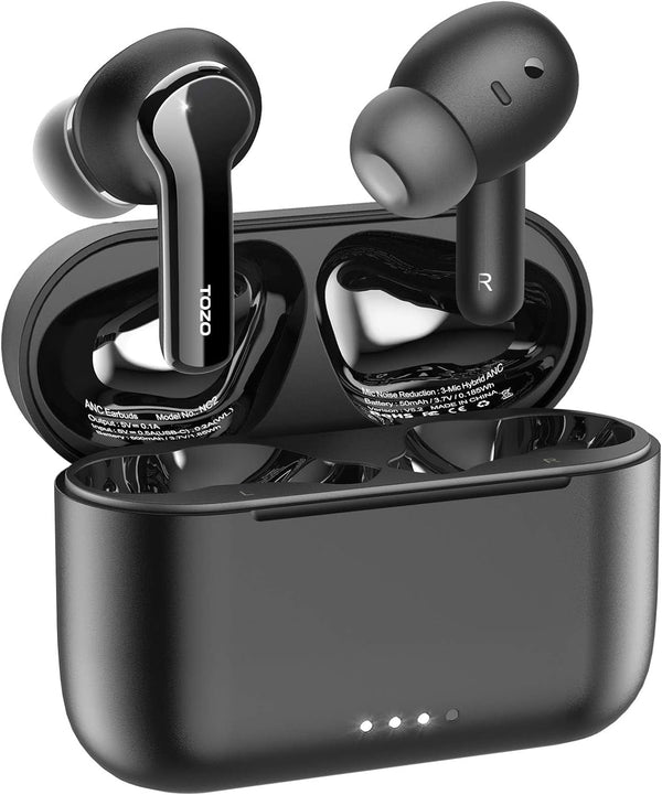 TOZO NC2 Hybrid Active Noise Cancelling Wireless Earbuds, In-Ear Detection Headphones, IPX6 Waterproof Bluetooth 5.3 Stereo Earphones, Immersive Sound Premium Deep Bass Headset Matte Black