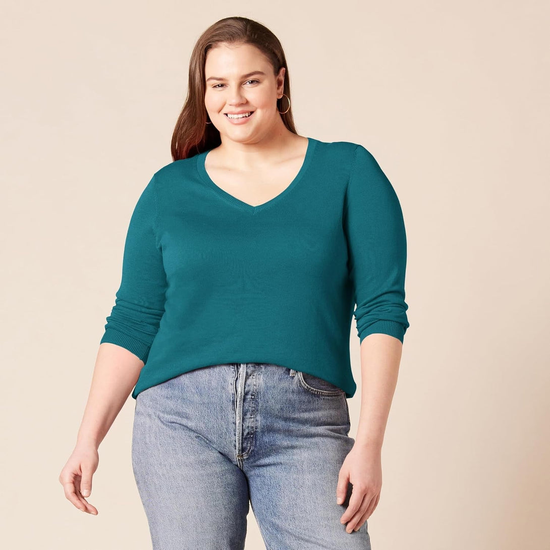 Amazon Essentials Women'S Classic-Fit Lightweight Long-Sleeve V-Neck Sweater (Available in plus Size)