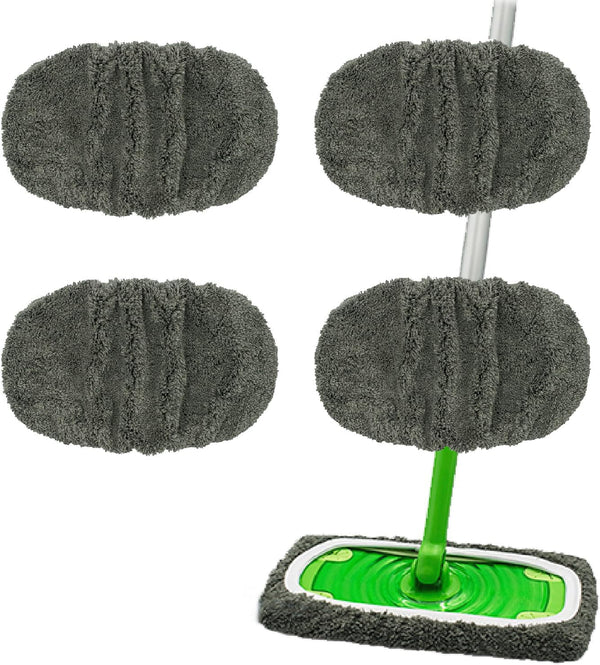 4 Pack Reusable Microfiber Mop Pads for Swiffer Sweeper - Wet & Dry Cleaning Cloths - Mop Head Replacement Washable Refills for Household Floors (4Pack Grey)