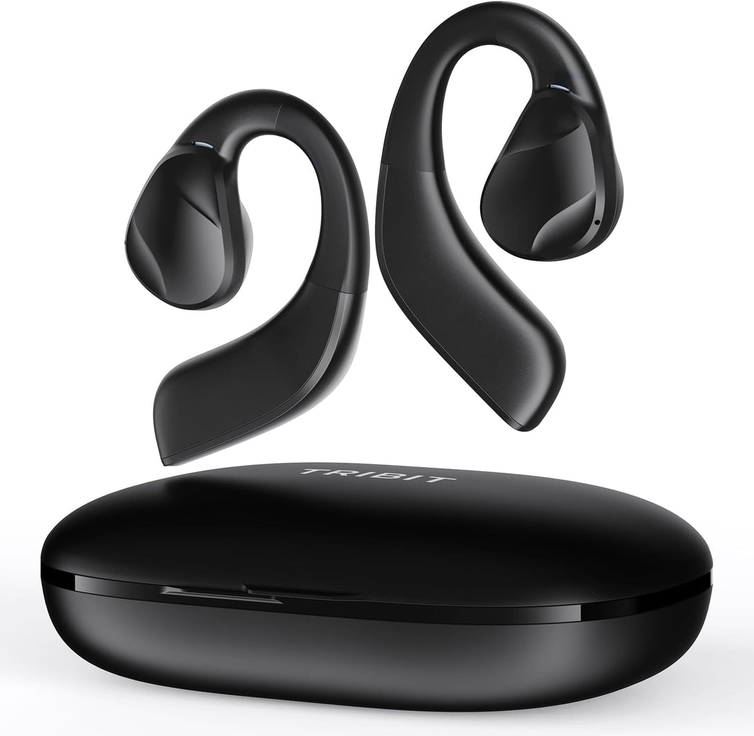 Tribit Open-Ear Headphones Opengo, Wireless Earbuds with Bluetooth 5.3, IPX5 Waterproof Sport Earphones, 104H Playtime with Charging Case, Ergonomic Earhooks, LED Display, Built-In Mic for Workout