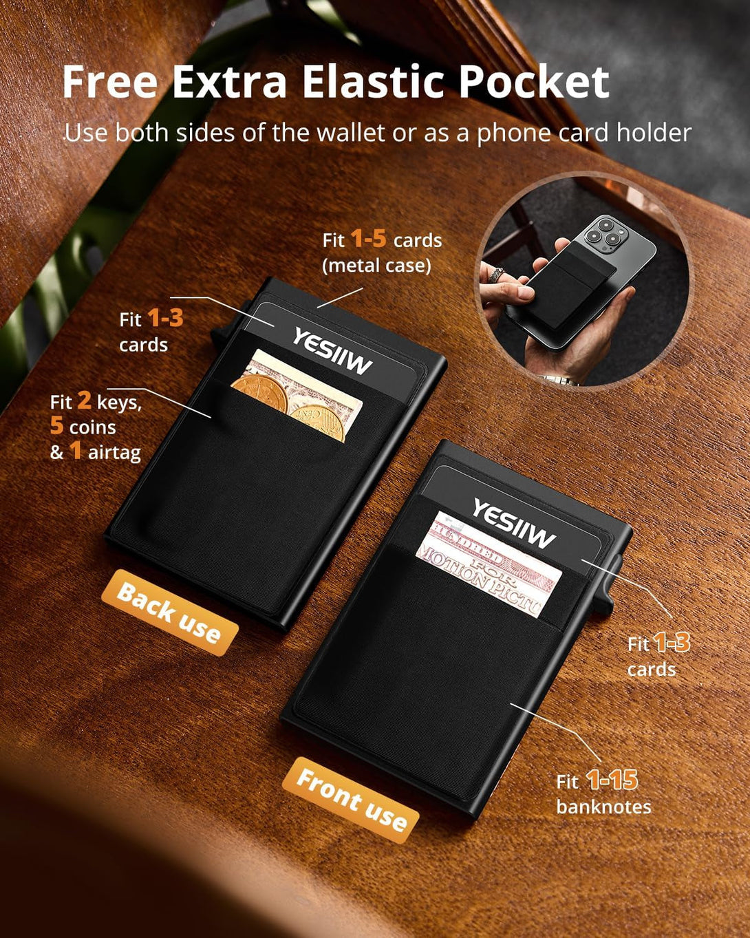 YESIIW Ultra-Slim Wallet for Men - Pop up Card Holder Mens Wallet with RFID Protection Minimalist Metal Wallets Billeteras De Hombres Gifts for Men Dad Husband Boyfriend Black