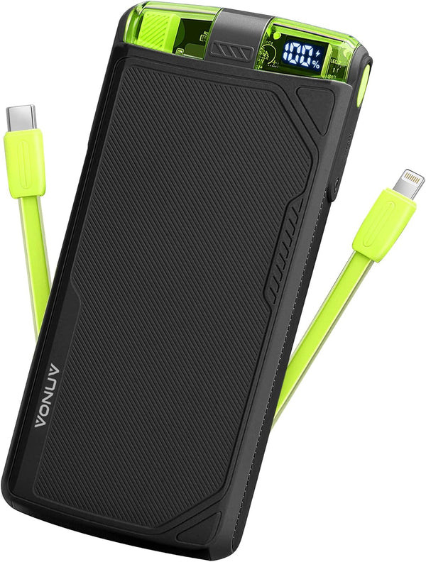 10000Mah Portable Charger with Built-In Cables, 22.5W QC 3.0 & 20W PD Fast Charging for Iphone 16/15, Android & USB-C Devices. Compact, All-In-One Travel Backup Battery with Integrated Cords