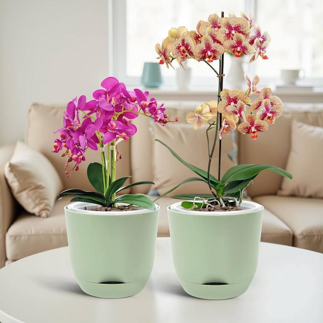 QCQHDU 2 Pack Orchid Pots with Holes for Repotting, Self Watering and Double-Layer Orchid Pot with Good Air Circulation