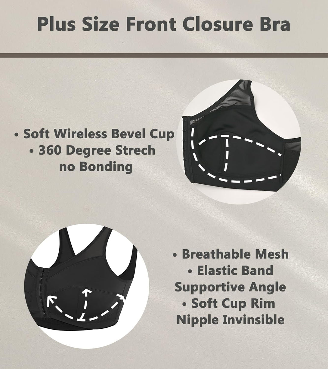 Everyday Comfort Front Closure Posture Bra for Women Wireless plus Size Non-Paded with Wide Strap