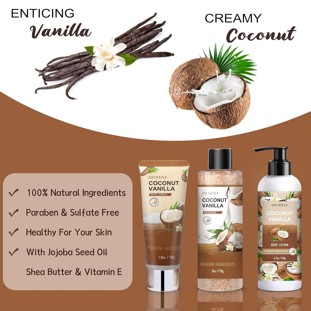 Gifts for Women, Birthday Gifts for Women, Bath and Body Gifts Set, Vanilla Coconut Spa Gift for Self Care,Thank You Relaxing Bath Sets for Mom, Grandma, Girlfriend, Sister, Friends