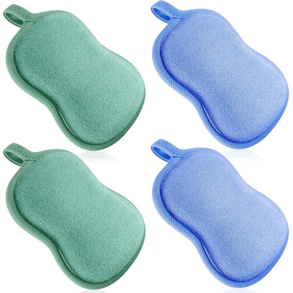 Tatuo 4 Pieces Baby Bath Sponge Cotton Baby Sponge Toddler Soft and Absorbent Loofah for Kids Babies Men Women(Green, Blue)