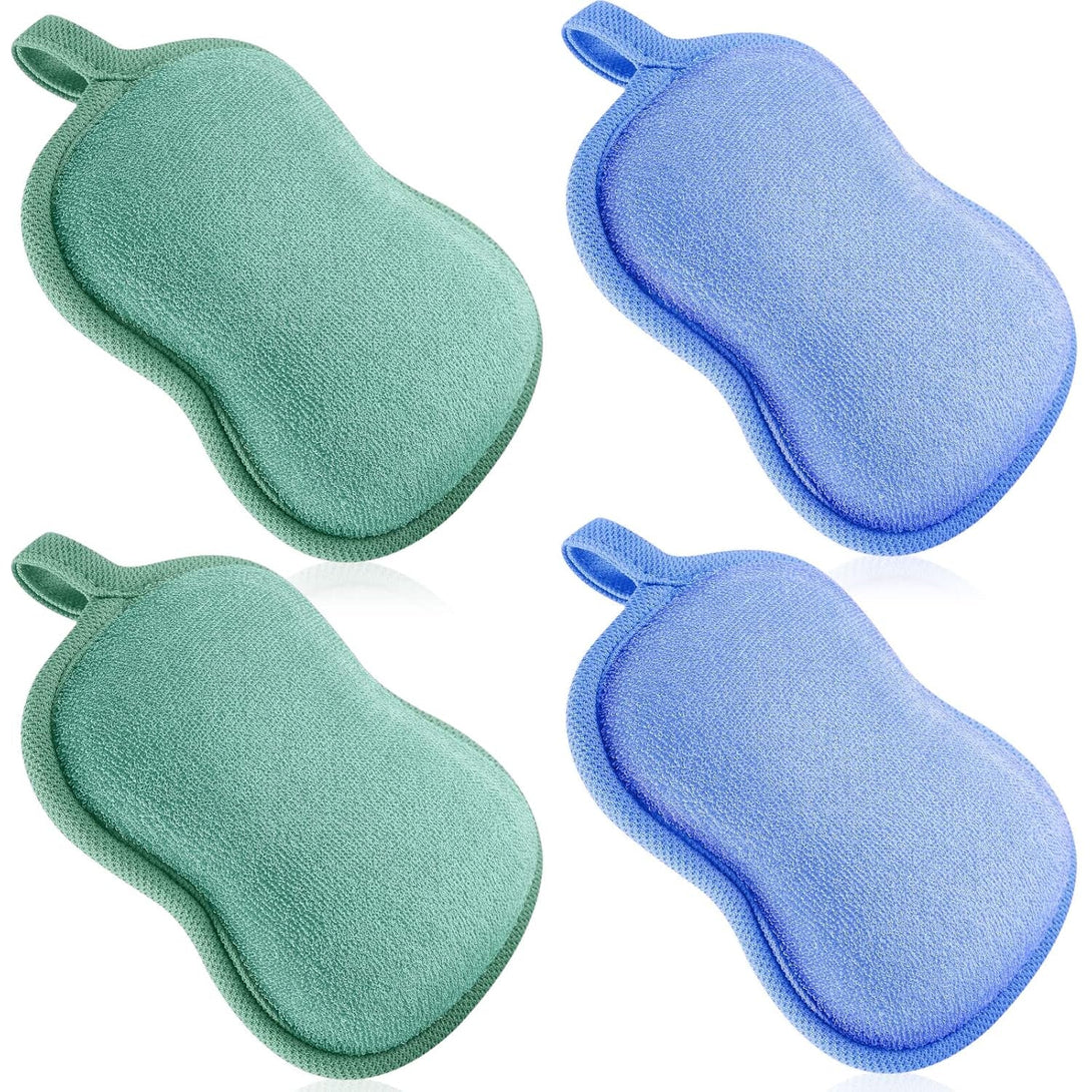 Tatuo 4 Pieces Baby Bath Sponge Cotton Baby Sponge Toddler Soft and Absorbent Loofah for Kids Babies Men Women(Green, Blue)