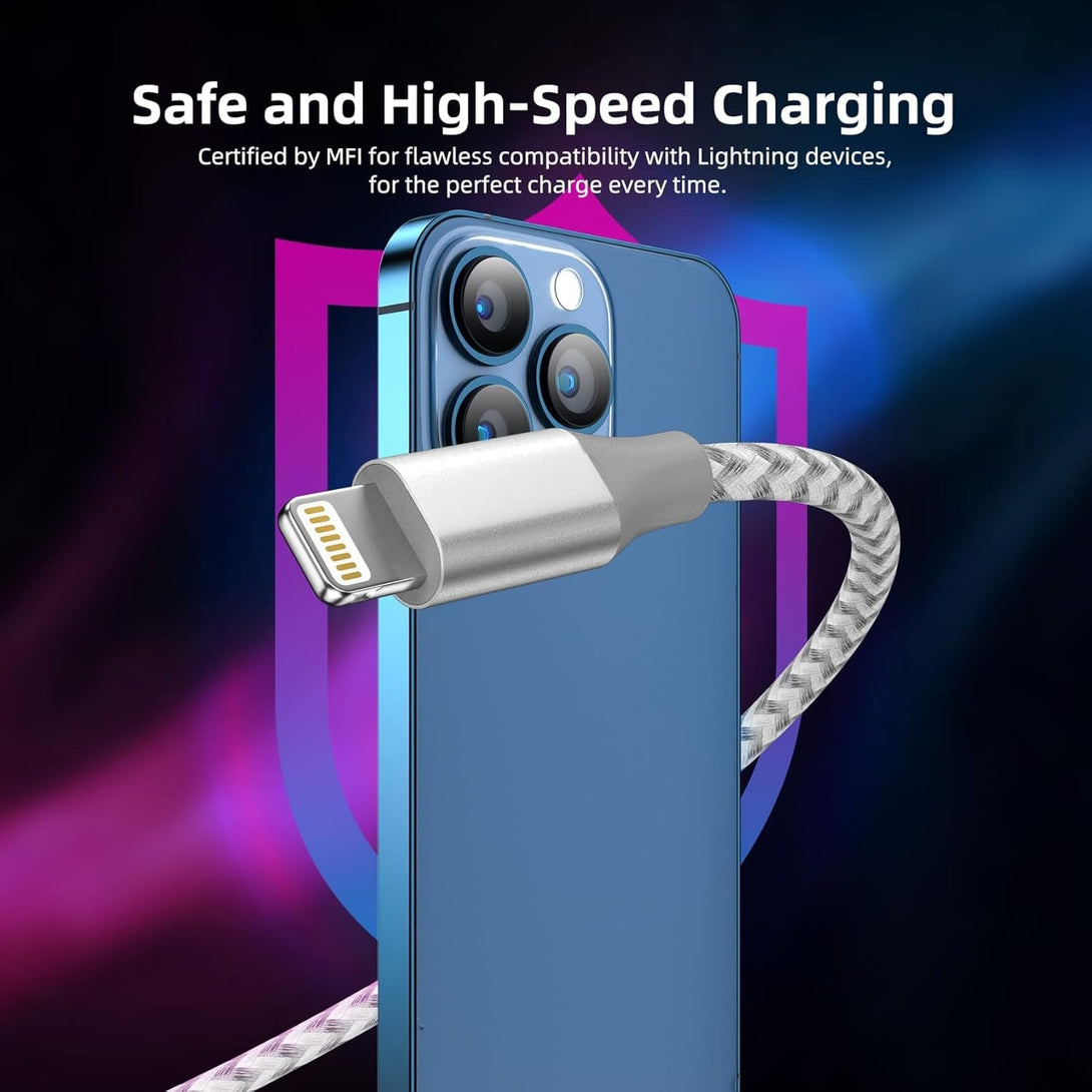 Iphone Charger 3 Pack 10 Ft Apple Mfi Certified Lightning Nylon Braided Cable Fast Charging Cord Compatible with Iphone 13 12 11 Pro Max XR XS X 8 7 6 plus SE Ipad and More