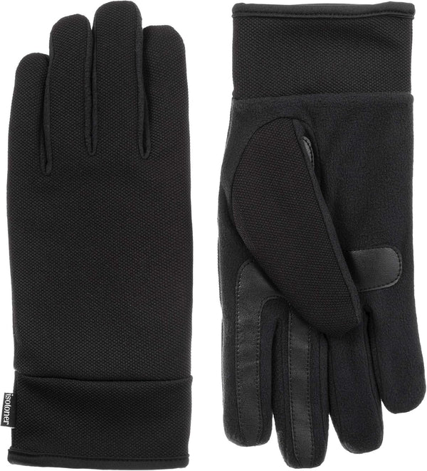 Isotoner Men’S Tech Stretch Touchscreen Texting Double Lined Cold Weather Gloves with Water Repellent Technology