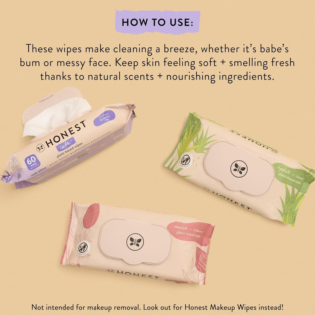 The Honest Company Hydrate + Cleanse Naturally Scented Wipes | Cleansing Multi-Tasking Wipes | 99% Water, Plant Based, Hypoallergenic | Aloe + Cucumber, 60 Count