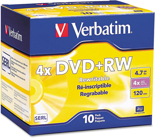 Verbatim DVD+RW Blank Discs 4.7GB 4X Recordable Discs - 10Pk Slim Case 94839