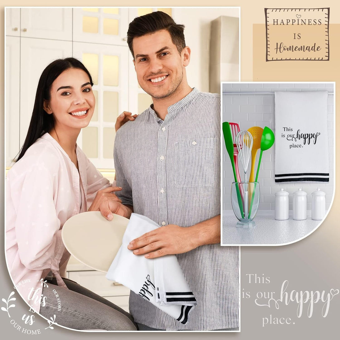 Honoson 4 Count Kitchen Dish Towels Spring Farmhouse Hand Tea Towels Absorbent Quick Dry Dish Cloths Polyester Cleaning Cloth for Summer Home Gifts Kitchen Supplies(White,Stripe Style)