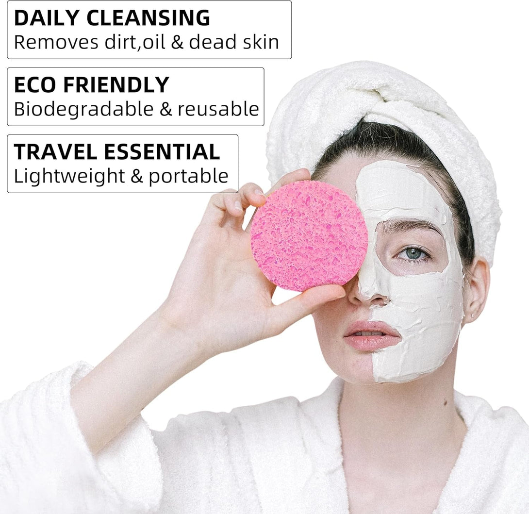 50-Count Compressed Facial Sponges|Kickleen 100% Natural Cellulose Cosmetic Spa Sponges for Daily Facial Cleansing|Makeup and Mask Removal|Exfoliating|Skin Massage|Pore Exfoliation (50 Count (Pink))