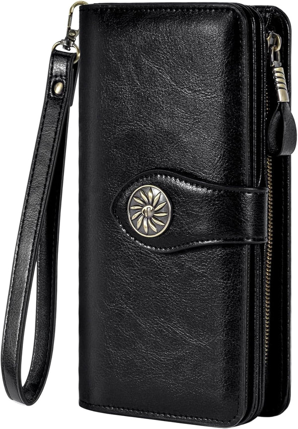 Travelambo Women'S Wallet RFID Blocking Credit Card Holder Large Capacity Wristlet Leather Wallets Purse