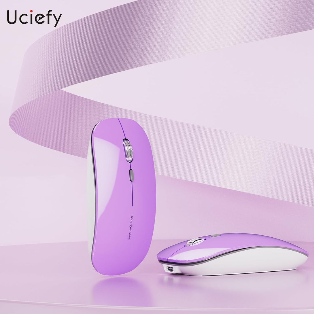 Uciefy Q5 Slim Rechargeable Wireless Mouse, 2.4G Portable Optical Silent Ultra Thin Wireless Computer Mouse with USB Receiver and Type C Adapter, Compatible with PC, Laptop, Desktop (Purple)