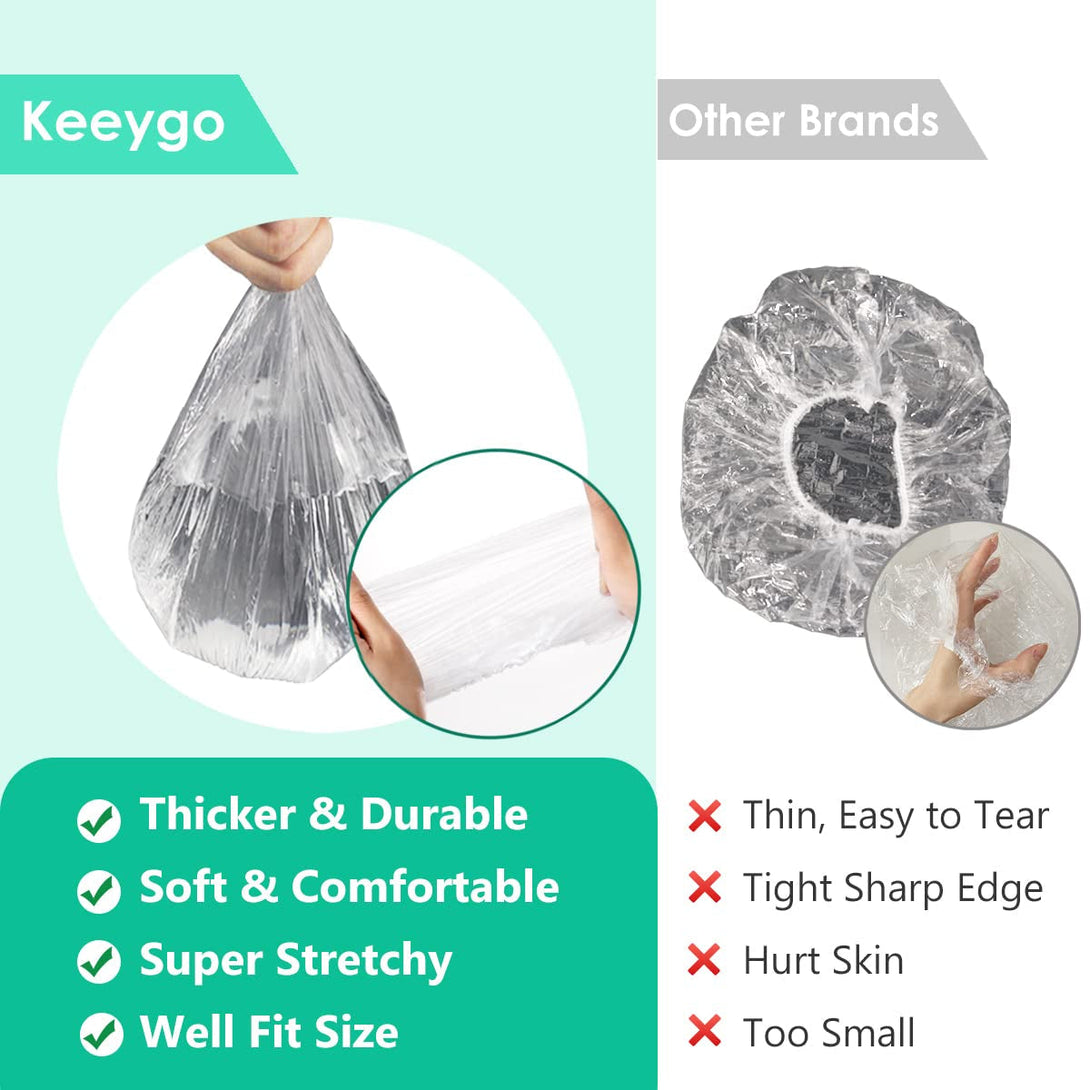 Keeygo Disposable Shower Caps 30 PCS Bath Caps Clear Waterproof Plastic Wraps for Women, Hotel Travel Essentials Accessories Hair Caps(17.3")