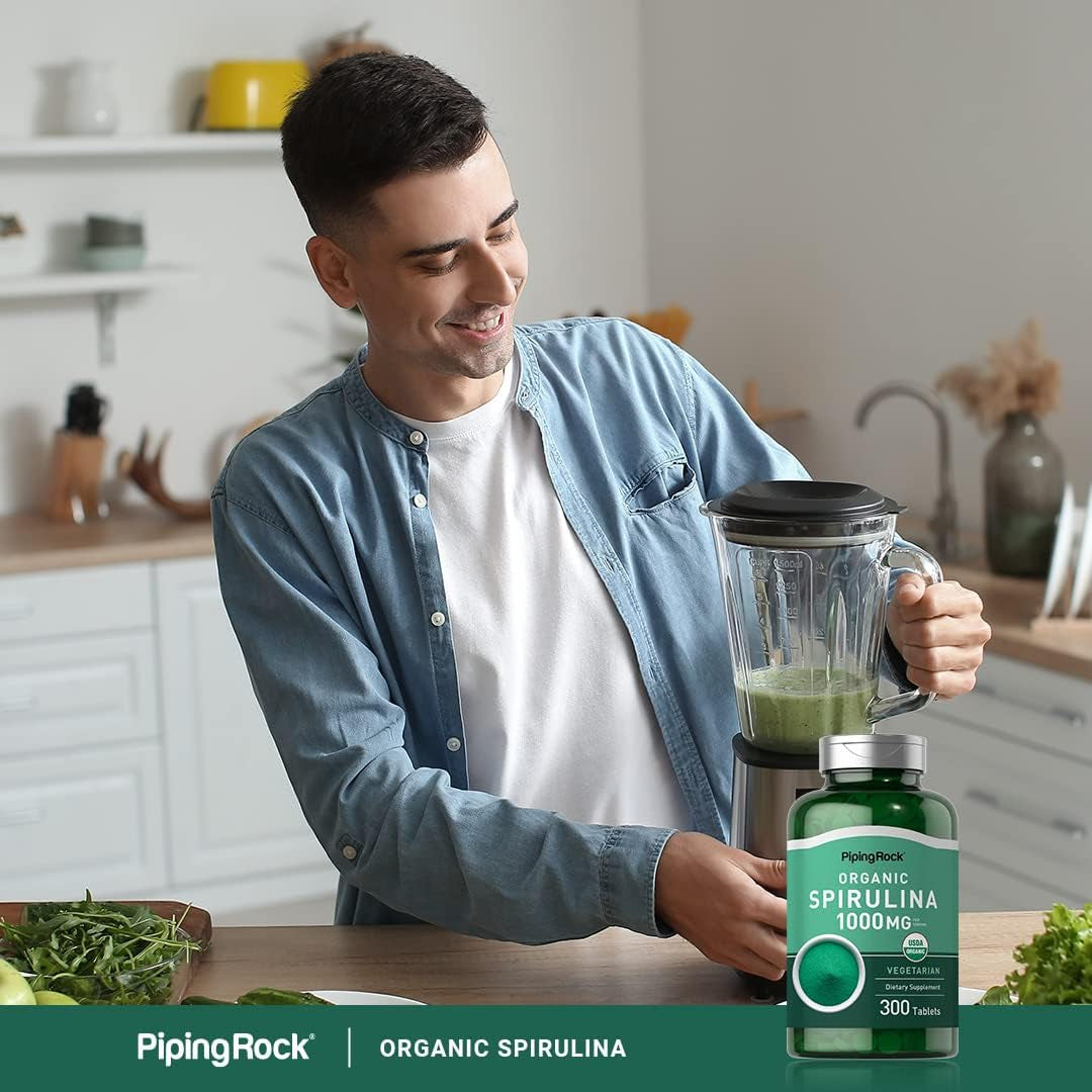 Piping Rock Organic Spirulina | 1000Mg | 300 Tablets | Arthrospira Platensis | Vegetarian, Non-Gmo, Gluten Free Supplement