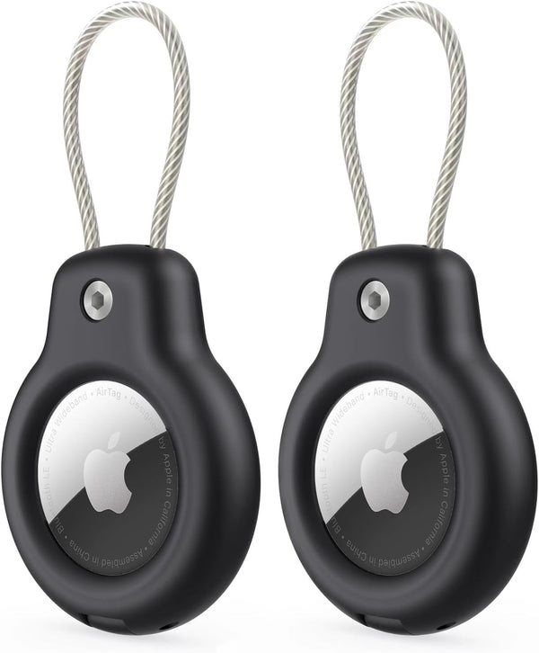 SPGUARD Airtag Holder for Apple Airtag Secure Holder with Wire Cable, 2 Pack Air Tag Lock Case Keychain Key Ring Key Chain Luggage Tag for Keys, Luggage & More