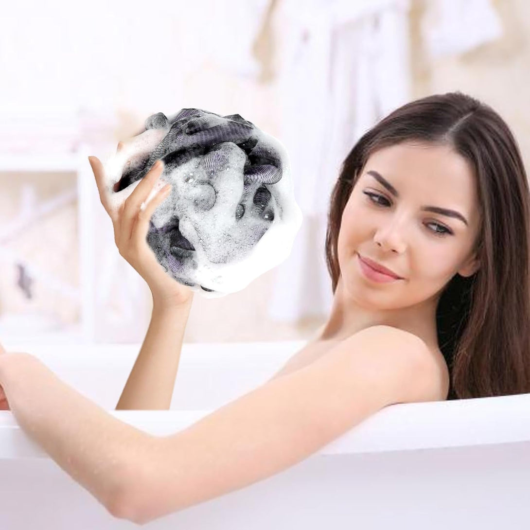 Loofah Sponge Soft Mesh Shower Puffs for Body Wash Bath Sponge Body Scrubber for Women & Men Body Exfoliator-Bathing Accessories(60G L 4Pcs)