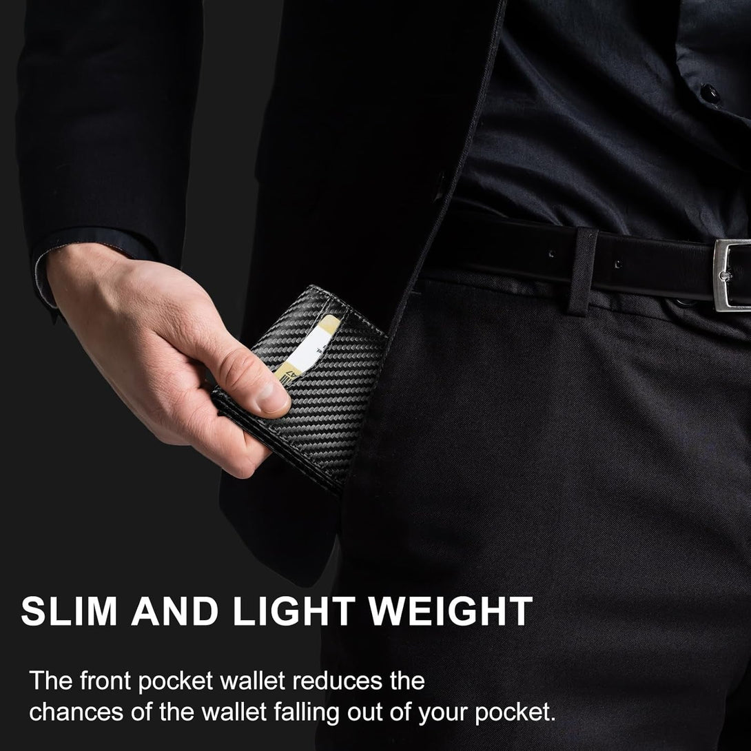 Furid Apple Airtag Wallet Men Slim: Air Tag Wallet with Airtag Holder, RFID Blocking, Bifold, Front Pocket, Minimalist Card Wallet, Carbon Fiber Wallet