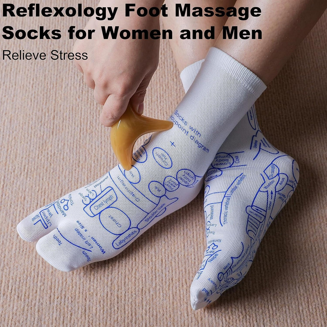 Reflexology Socks with Beginner Acupoint Massage Tools Set of 5 - Foot Pain Relief Remedy for Foot Massage Rod for Women and Men Tired Relieve